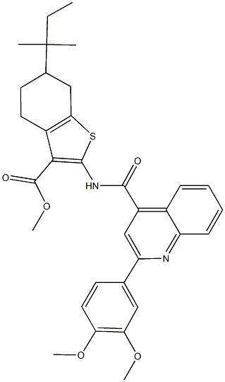 methyl 2-({[2-(3,4-dimethoxyphenyl)-4-quinolinyl]carbonyl}amino)-6-tert-pentyl-4,5,6,7-tetrahydro-1-benzothiophene-3-carboxylate Struktur