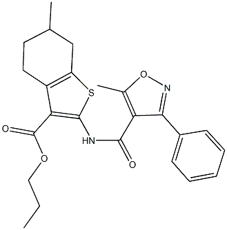 propyl 6-methyl-2-{[(5-methyl-3-phenyl-4-isoxazolyl)carbonyl]amino}-4,5,6,7-tetrahydro-1-benzothiophene-3-carboxylate Struktur