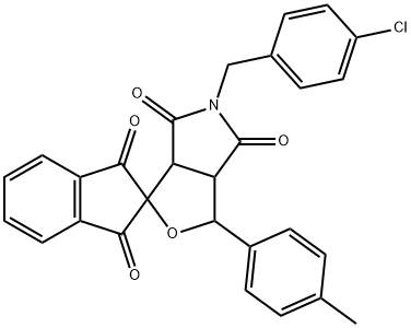 5-(4-chlorobenzyl)-1-(4-methylphenyl)-3a,6a-dihydrospiro[1H-furo[3,4-c]pyrrole-3,2'-(1'H)-indene]-1',3',4,6(2'H,3H,5H)-tetrone Struktur