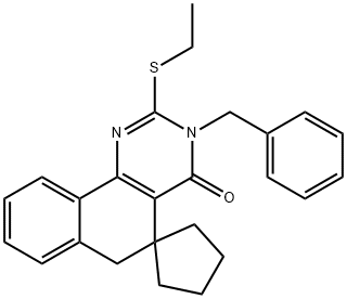 2-(ethylsulfanyl)-3-(phenylmethyl)-5,6-dihydro-4(3H)-oxospiro(benzo[h]quinazoline-5,1'-cyclopentane) Struktur