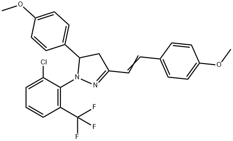 1-[2-chloro-6-(trifluoromethyl)phenyl]-5-(4-methoxyphenyl)-3-[2-(4-methoxyphenyl)vinyl]-4,5-dihydro-1H-pyrazole Struktur