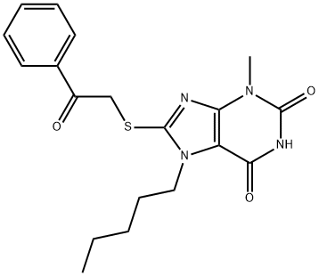 3-methyl-8-[(2-oxo-2-phenylethyl)sulfanyl]-7-pentyl-3,7-dihydro-1H-purine-2,6-dione Struktur