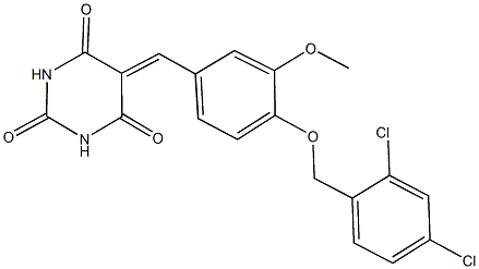 5-{4-[(2,4-dichlorobenzyl)oxy]-3-methoxybenzylidene}-2,4,6(1H,3H,5H)-pyrimidinetrione Struktur