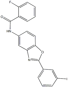 2-fluoro-N-[2-(3-iodophenyl)-1,3-benzoxazol-5-yl]benzamide Struktur