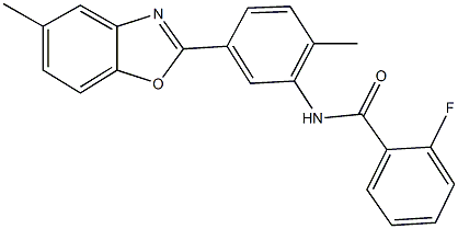 2-fluoro-N-[2-methyl-5-(5-methyl-1,3-benzoxazol-2-yl)phenyl]benzamide Struktur