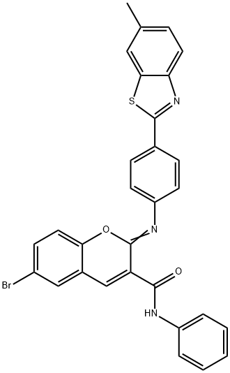 6-bromo-2-{[4-(6-methyl-1,3-benzothiazol-2-yl)phenyl]imino}-N-phenyl-2H-chromene-3-carboxamide Struktur