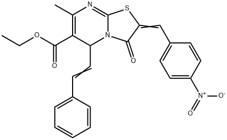 ethyl 2-{4-nitrobenzylidene}-7-methyl-3-oxo-5-(2-phenylvinyl)-2,3-dihydro-5H-[1,3]thiazolo[3,2-a]pyrimidine-6-carboxylate Struktur