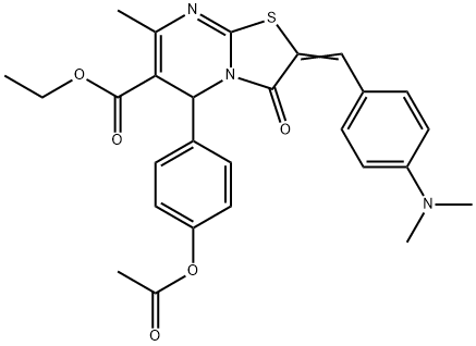 ethyl 5-[4-(acetyloxy)phenyl]-2-[4-(dimethylamino)benzylidene]-7-methyl-3-oxo-2,3-dihydro-5H-[1,3]thiazolo[3,2-a]pyrimidine-6-carboxylate Struktur