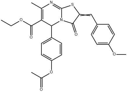 ethyl 5-[4-(acetyloxy)phenyl]-2-(4-methoxybenzylidene)-7-methyl-3-oxo-2,3-dihydro-5H-[1,3]thiazolo[3,2-a]pyrimidine-6-carboxylate Struktur