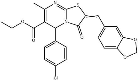 ethyl 2-(1,3-benzodioxol-5-ylmethylene)-5-(4-chlorophenyl)-7-methyl-3-oxo-2,3-dihydro-5H-[1,3]thiazolo[3,2-a]pyrimidine-6-carboxylate Struktur