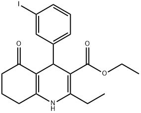 ethyl 2-ethyl-4-(3-iodophenyl)-5-oxo-1,4,5,6,7,8-hexahydroquinoline-3-carboxylate Struktur