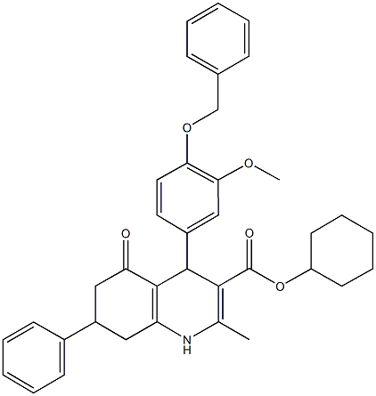 cyclohexyl 4-[4-(benzyloxy)-3-methoxyphenyl]-2-methyl-5-oxo-7-phenyl-1,4,5,6,7,8-hexahydro-3-quinolinecarboxylate Struktur