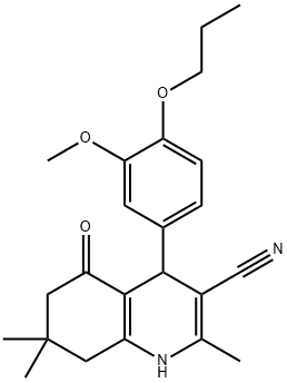 4-(3-methoxy-4-propoxyphenyl)-2,7,7-trimethyl-5-oxo-1,4,5,6,7,8-hexahydro-3-quinolinecarbonitrile Struktur