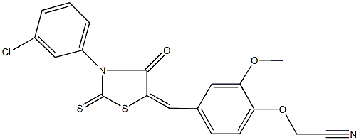 (4-{[3-(3-chlorophenyl)-4-oxo-2-thioxo-1,3-thiazolidin-5-ylidene]methyl}-2-methoxyphenoxy)acetonitrile Struktur