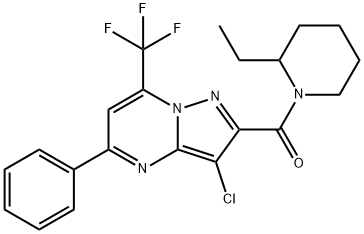 3-chloro-2-[(2-ethyl-1-piperidinyl)carbonyl]-5-phenyl-7-(trifluoromethyl)pyrazolo[1,5-a]pyrimidine Struktur