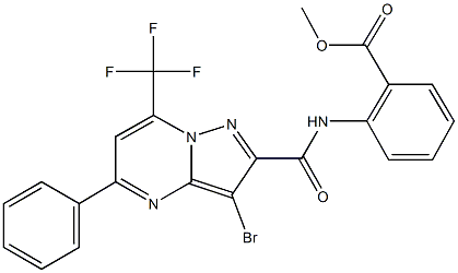 methyl 2-({[3-bromo-5-phenyl-7-(trifluoromethyl)pyrazolo[1,5-a]pyrimidin-2-yl]carbonyl}amino)benzoate Struktur