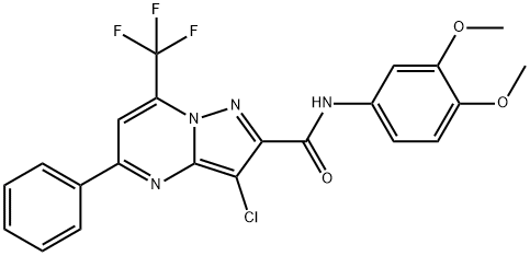 3-chloro-N-(3,4-dimethoxyphenyl)-5-phenyl-7-(trifluoromethyl)pyrazolo[1,5-a]pyrimidine-2-carboxamide Struktur