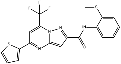 N-[2-(methylsulfanyl)phenyl]-5-(2-thienyl)-7-(trifluoromethyl)pyrazolo[1,5-a]pyrimidine-2-carboxamide Struktur