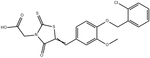 (5-{4-[(2-chlorobenzyl)oxy]-3-methoxybenzylidene}-4-oxo-2-thioxo-1,3-thiazolidin-3-yl)acetic acid Struktur