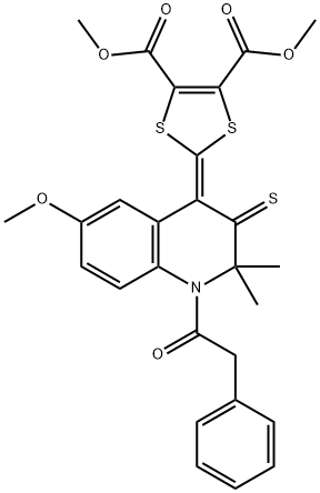 dimethyl 2-(6-methoxy-2,2-dimethyl-1-(phenylacetyl)-3-thioxo-2,3-dihydro-4(1H)-quinolinylidene)-1,3-dithiole-4,5-dicarboxylate Struktur