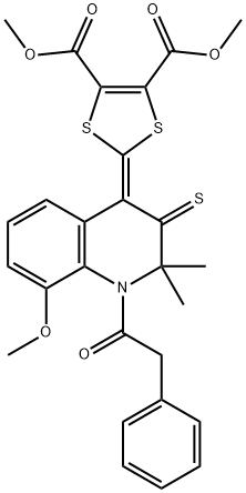 dimethyl 2-(8-methoxy-2,2-dimethyl-1-(phenylacetyl)-3-thioxo-2,3-dihydro-4(1H)-quinolinylidene)-1,3-dithiole-4,5-dicarboxylate Struktur