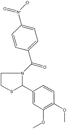 2-[3,4-bis(methyloxy)phenyl]-3-({4-nitrophenyl}carbonyl)-1,3-thiazolidine Struktur