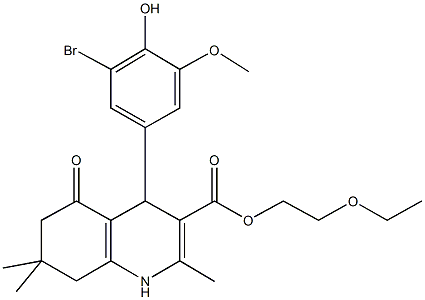 2-(ethyloxy)ethyl 4-[3-bromo-4-hydroxy-5-(methyloxy)phenyl]-2,7,7-trimethyl-5-oxo-1,4,5,6,7,8-hexahydroquinoline-3-carboxylate Struktur