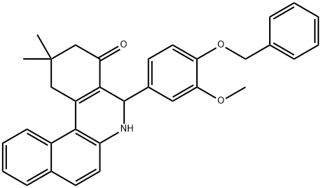 5-[4-(benzyloxy)-3-methoxyphenyl]-2,2-dimethyl-2,3,5,6-tetrahydrobenzo[a]phenanthridin-4(1H)-one Struktur