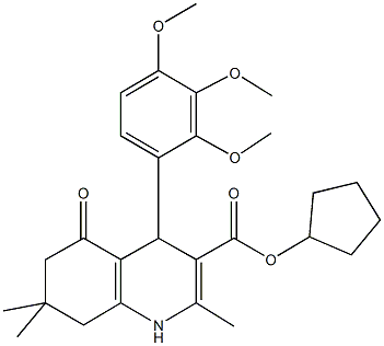 cyclopentyl 2,7,7-trimethyl-5-oxo-4-[2,3,4-tris(methyloxy)phenyl]-1,4,5,6,7,8-hexahydroquinoline-3-carboxylate Struktur