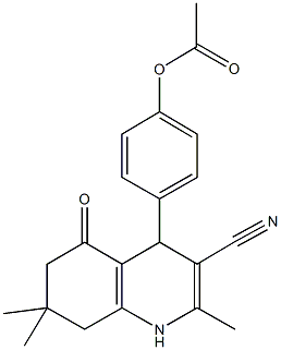 4-(3-cyano-2,7,7-trimethyl-5-oxo-1,4,5,6,7,8-hexahydroquinolin-4-yl)phenyl acetate Struktur