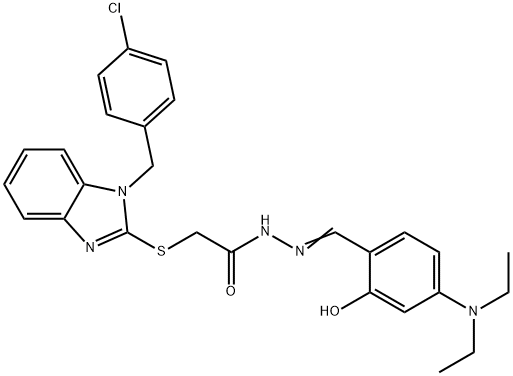 2-{[1-(4-chlorobenzyl)-1H-benzimidazol-2-yl]sulfanyl}-N'-[4-(diethylamino)-2-hydroxybenzylidene]acetohydrazide Struktur