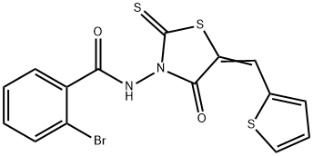 2-bromo-N-[4-oxo-5-(2-thienylmethylene)-2-thioxo-1,3-thiazolidin-3-yl]benzamide Struktur