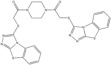 3-[(2-oxo-2-{4-[([1,2,4]triazolo[3,4-b][1,3]benzothiazol-3-ylsulfanyl)acetyl]-1-piperazinyl}ethyl)sulfanyl][1,2,4]triazolo[3,4-b][1,3]benzothiazole Struktur