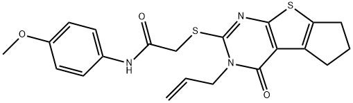 2-[(3-allyl-4-oxo-3,5,6,7-tetrahydro-4H-cyclopenta[4,5]thieno[2,3-d]pyrimidin-2-yl)sulfanyl]-N-(4-methoxyphenyl)acetamide Struktur