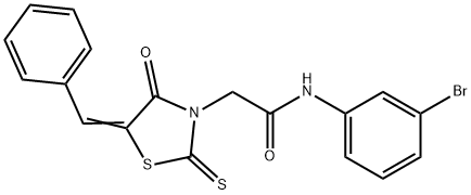 2-(5-benzylidene-4-oxo-2-thioxo-1,3-thiazolidin-3-yl)-N-(3-bromophenyl)acetamide Struktur