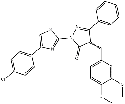 2-[4-(4-chlorophenyl)-1,3-thiazol-2-yl]-4-(3,4-dimethoxybenzylidene)-5-phenyl-2,4-dihydro-3H-pyrazol-3-one Struktur