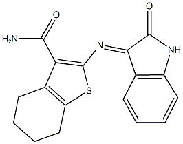 2-[(2-oxo-1,2-dihydro-3H-indol-3-ylidene)amino]-4,5,6,7-tetrahydro-1-benzothiophene-3-carboxamide Struktur