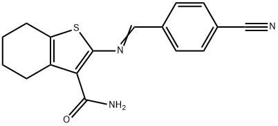 2-[(4-cyanobenzylidene)amino]-4,5,6,7-tetrahydro-1-benzothiophene-3-carboxamide Struktur