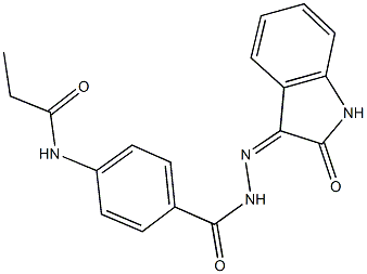 N-(4-{[2-(2-oxo-1,2-dihydro-3H-indol-3-ylidene)hydrazino]carbonyl}phenyl)propanamide Struktur