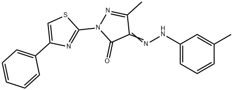 3-methyl-1-(4-phenyl-1,3-thiazol-2-yl)-1H-pyrazole-4,5-dione 4-[(3-methylphenyl)hydrazone] Struktur