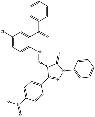 3-{4-nitrophenyl}-1-phenyl-1H-pyrazole-4,5-dione 4-[(2-benzoyl-4-chlorophenyl)hydrazone] Struktur