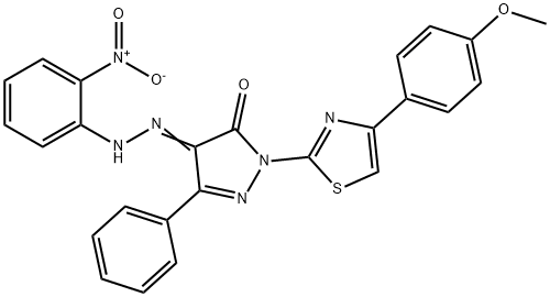 1-[4-(4-methoxyphenyl)-1,3-thiazol-2-yl]-3-phenyl-1H-pyrazole-4,5-dione 4-({2-nitrophenyl}hydrazone) Struktur