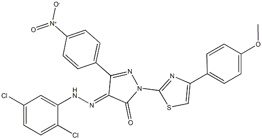 3-{4-nitrophenyl}-1-[4-(4-methoxyphenyl)-1,3-thiazol-2-yl]-1H-pyrazole-4,5-dione 4-[(2,5-dichlorophenyl)hydrazone] Struktur