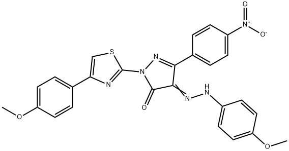 3-{4-nitrophenyl}-1-[4-(4-methoxyphenyl)-1,3-thiazol-2-yl]-1H-pyrazole-4,5-dione 4-[(4-methoxyphenyl)hydrazone] Struktur