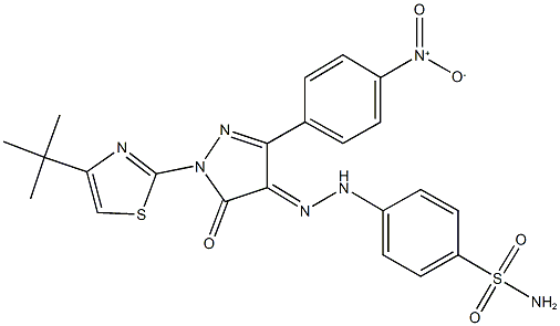 4-[2-(1-(4-tert-butyl-1,3-thiazol-2-yl)-3-{4-nitrophenyl}-5-oxo-1,5-dihydro-4H-pyrazol-4-ylidene)hydrazino]benzenesulfonamide Struktur