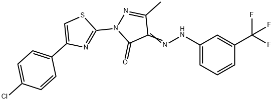 1-[4-(4-chlorophenyl)-1,3-thiazol-2-yl]-3-methyl-1H-pyrazole-4,5-dione 4-{[3-(trifluoromethyl)phenyl]hydrazone} Struktur