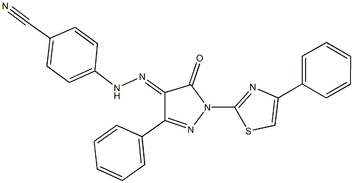 4-{2-[5-oxo-3-phenyl-1-(4-phenyl-1,3-thiazol-2-yl)-1,5-dihydro-4H-pyrazol-4-ylidene]hydrazino}benzonitrile Struktur