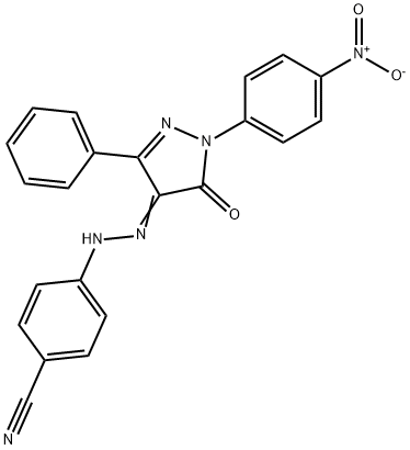 4-[2-(1-{4-nitrophenyl}-5-oxo-3-phenyl-1,5-dihydro-4H-pyrazol-4-ylidene)hydrazino]benzonitrile Struktur