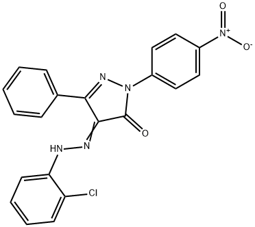 1-{4-nitrophenyl}-3-phenyl-1H-pyrazole-4,5-dione 4-[(2-chlorophenyl)hydrazone] Struktur