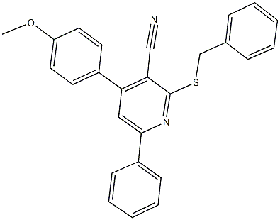 2-(benzylsulfanyl)-4-(4-methoxyphenyl)-6-phenylnicotinonitrile Struktur